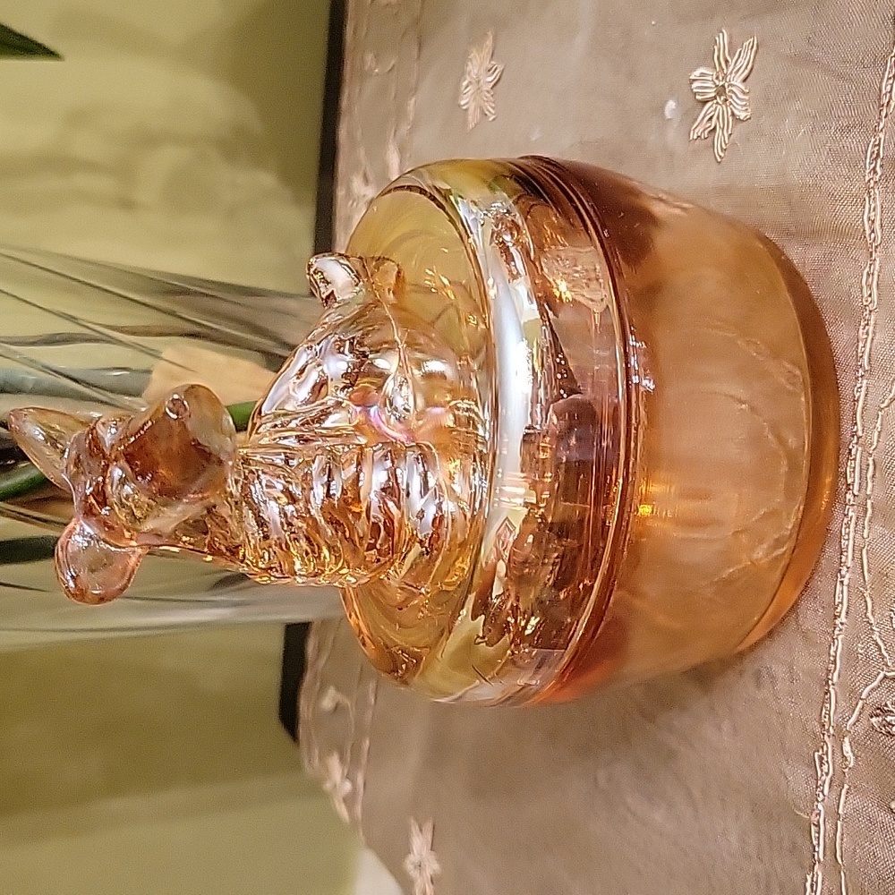 Vintage Scotty Dog Marigold Glass Trinket Box Jeanette